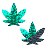 Ariel  - Green to Black Flip Sequin Gold Dope Af Weed Leaf Pasties
